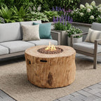 37" Brown Faux Wood Stump Propane Round Fire pit With Cover