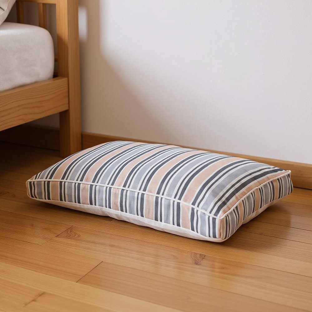 24" X 36" Gray Tan And White Striped Pillow Style Pet Bed With Removable Cover