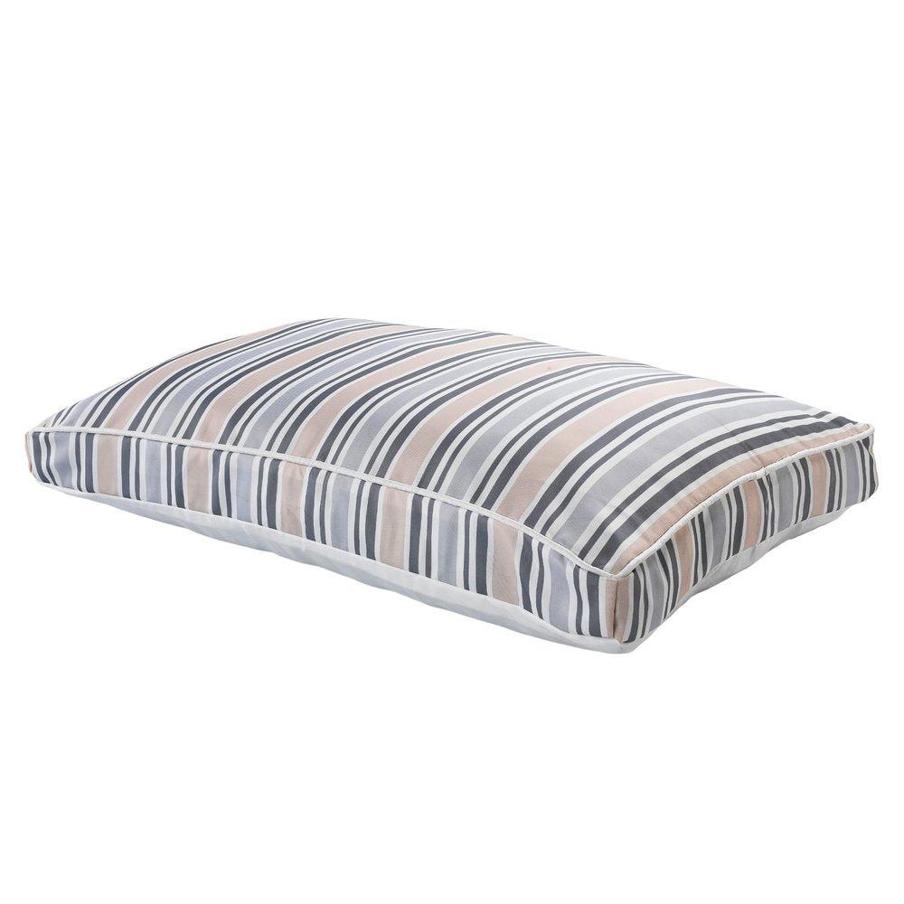 24" X 36" Gray Tan And White Striped Pillow Style Pet Bed With Removable Cover