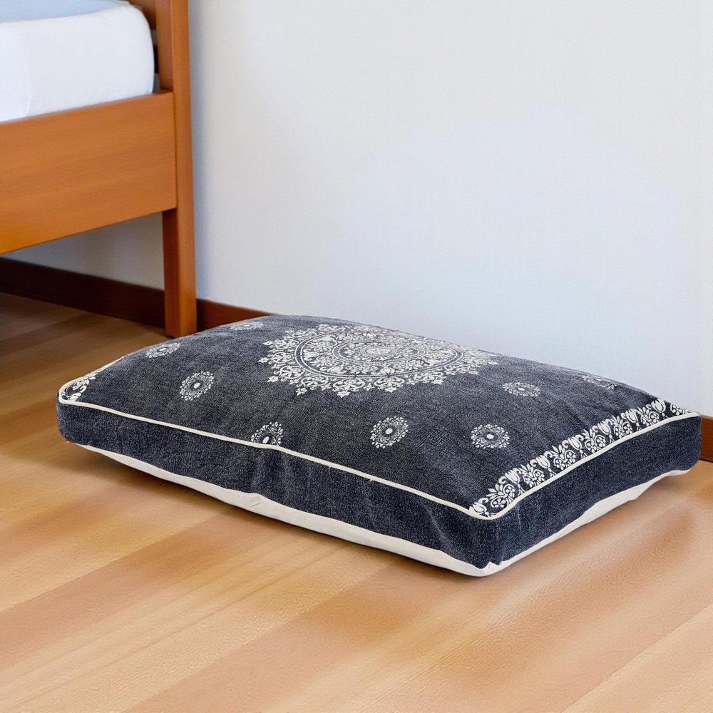 24" X 36" Stonewashed Blue Medallion Pillow Style Pet Bed With Removable Cover