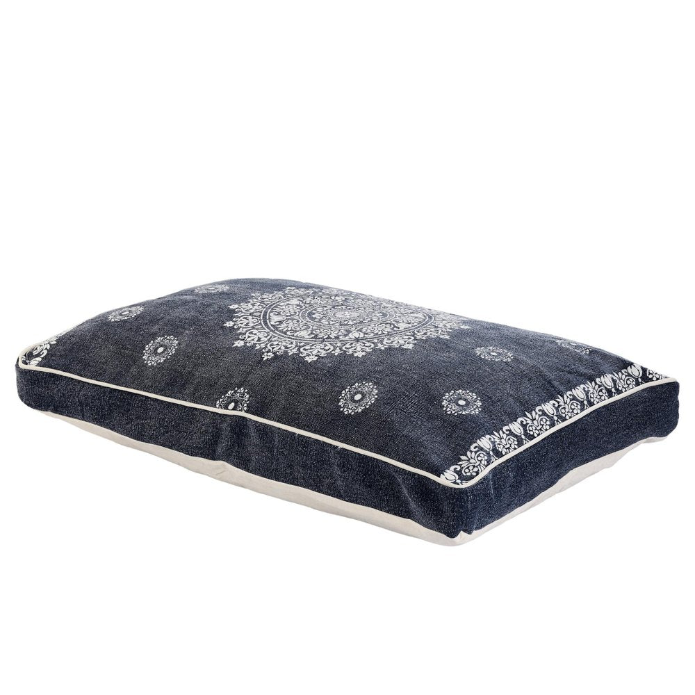 24" X 36" Stonewashed Blue Medallion Pillow Style Pet Bed With Removable Cover