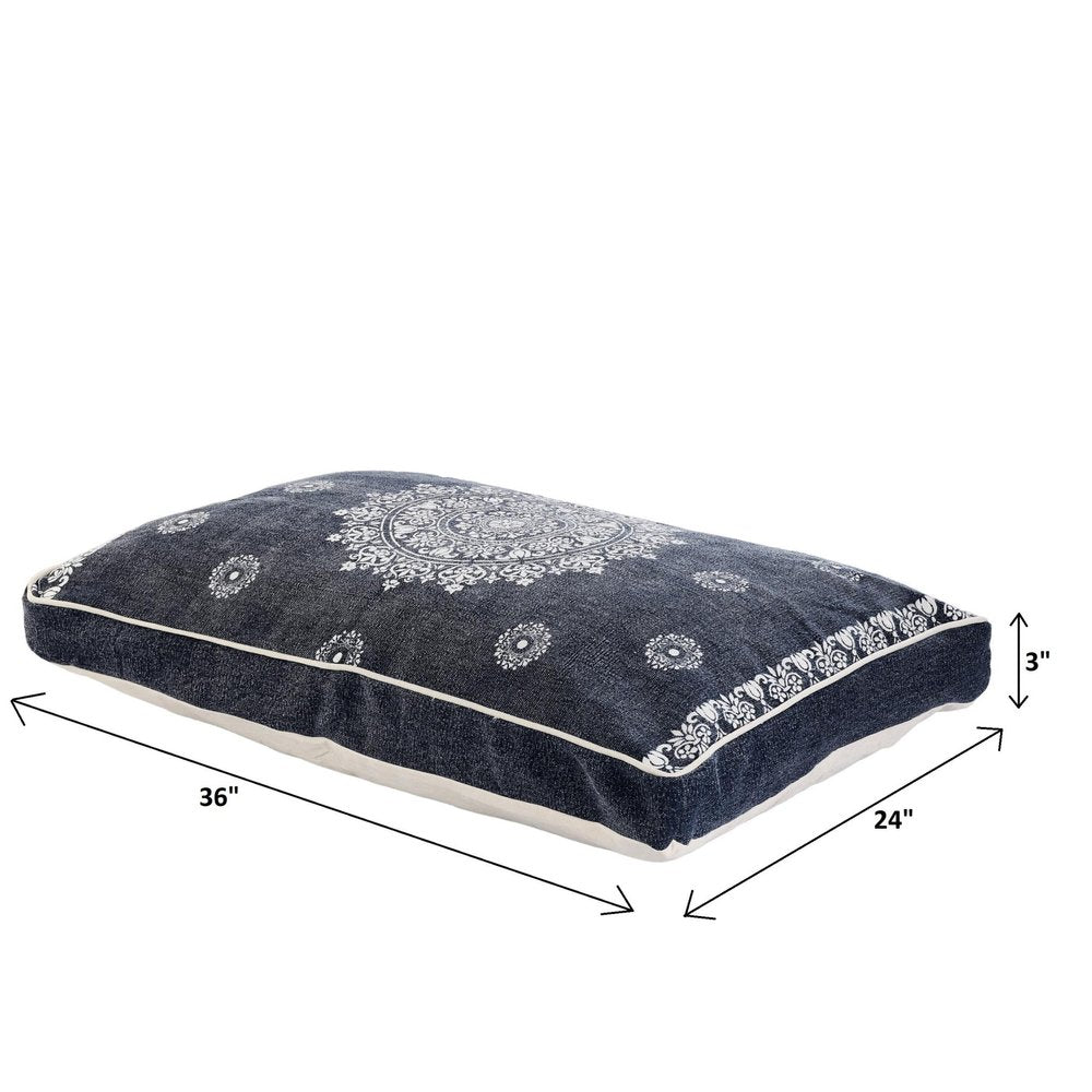 24" X 36" Stonewashed Blue Medallion Pillow Style Pet Bed With Removable Cover