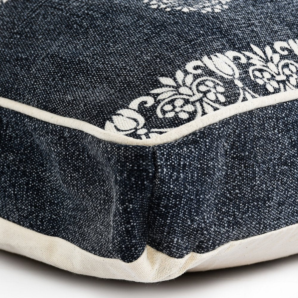 24" X 36" Stonewashed Blue Medallion Pillow Style Pet Bed With Removable Cover