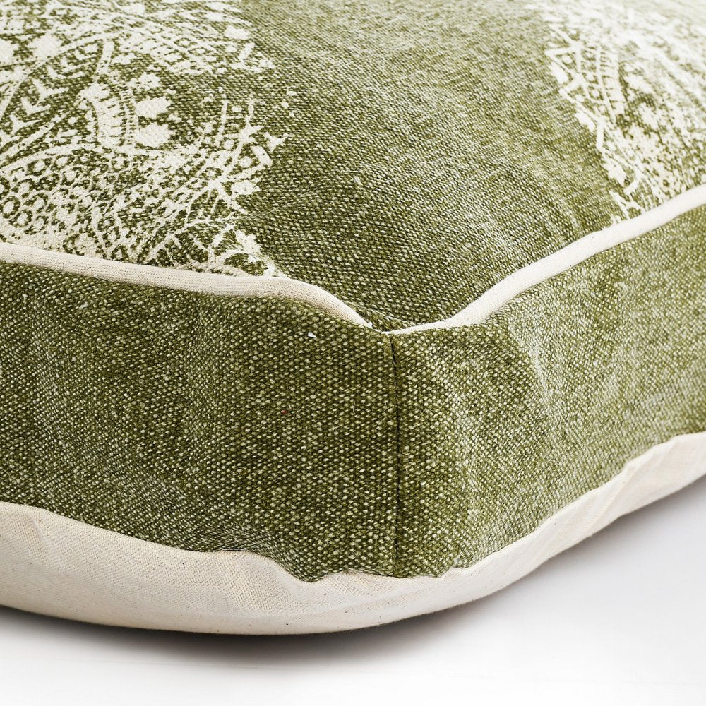 24" X 36" Stonewashed Sage Medallion Pillow Style Pet Bed With Removable Cover