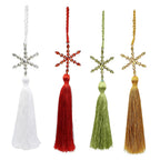Set of Four Handmade Gold Green Red And White Acrylic Tassel Ornament s