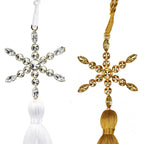 Set of Four Handmade Gold Green Red And White Acrylic Tassel Ornament s