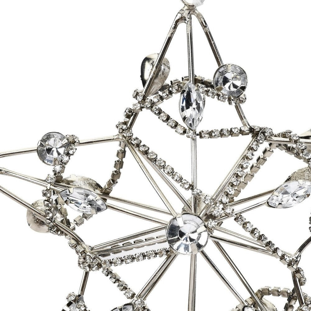 Set of Four Gold And Silver Handmade Faux Crystal And Metal Hanging Star Ornaments