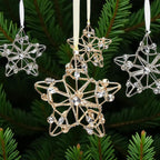 Set of Four Gold And Silver Handmade Faux Crystal And Metal Hanging Star Ornaments