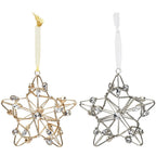 Set of Four Gold And Silver Handmade Faux Crystal And Metal Hanging Star Ornaments