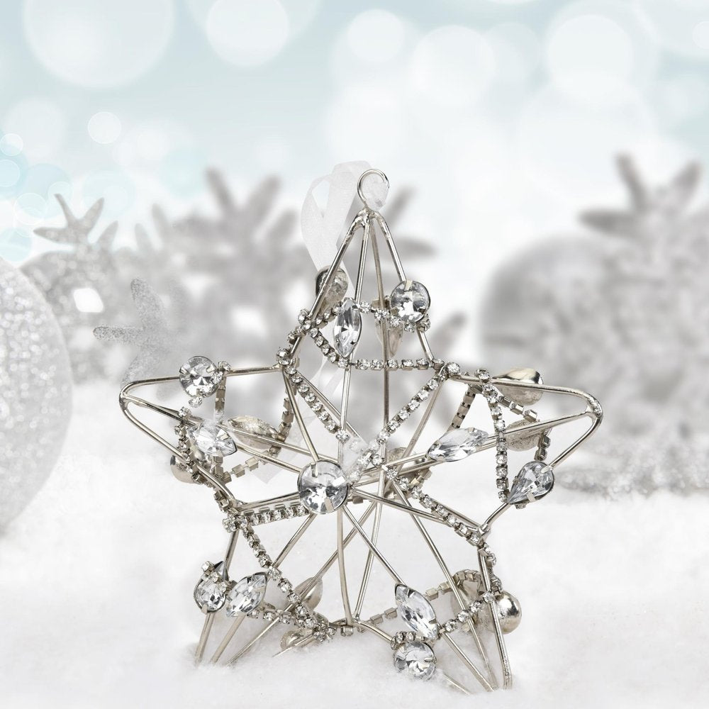 Set of Four Gold And Silver Handmade Faux Crystal And Metal Hanging Star Ornaments