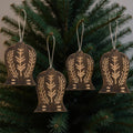 Set of Four Brown Handmade Wood Bell Shaped Ornaments