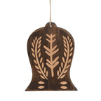 Set of Four Brown Handmade Wood Bell Shaped Ornaments