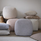 18" Ivory Polyester Cube Outdoor Pouf Ottoman