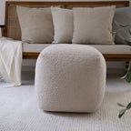 18" Beige Polyester Cube Outdoor Pouf Ottoman