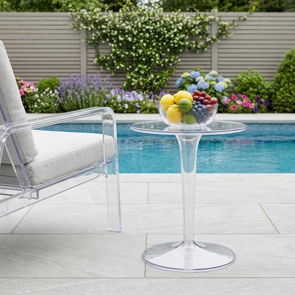 20" Clear Heavy Duty Plastic Indoor Outdoor Round Pedestal End Table