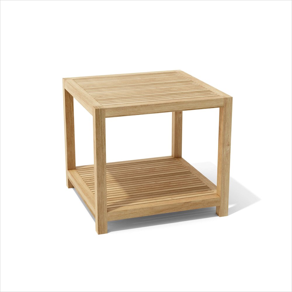 22" Natural Square Solid Wood Outdoor Side Table