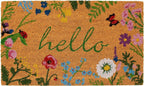 17" X 29" Natural and Green Coir Floral Hello Outdoor Door Mat
