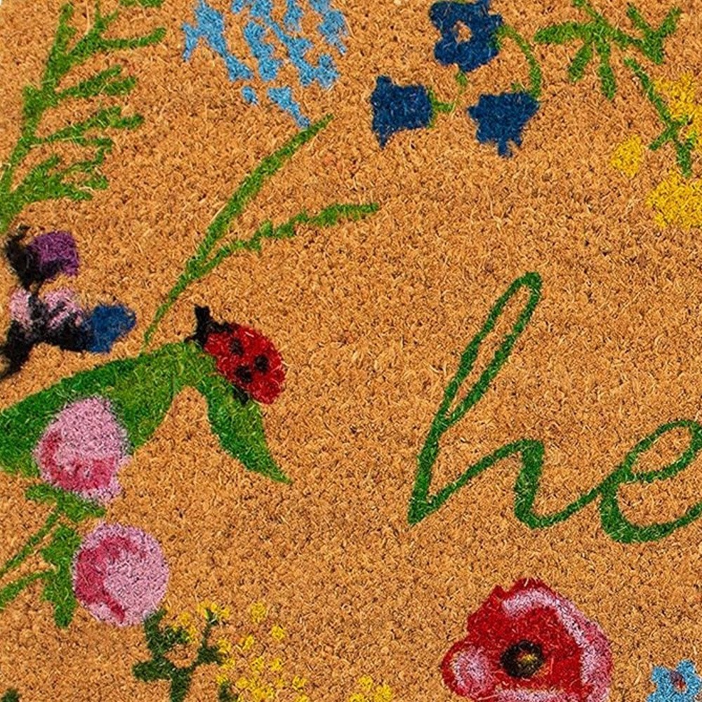 24" X 36" Natural and Green Coir Floral Hello Outdoor Door Mat