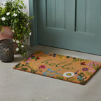 17" X 29" Natural and Green Coir Floral Hello Outdoor Door Mat