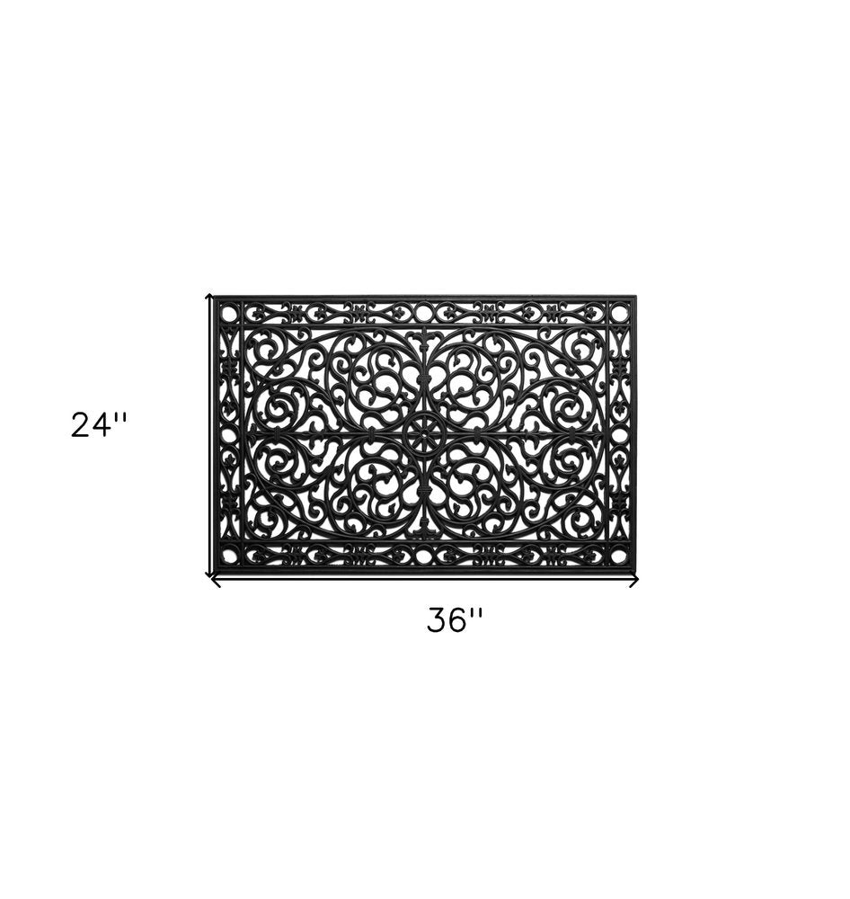 24" X 36" Black Rubber Scrollwork Outdoor Door Mat