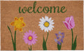 17" X 29" Natural Pink and Green Coir Floral Welcome Outdoor Door Mat