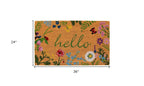 17" X 29" Natural and Green Coir Floral Hello Outdoor Door Mat