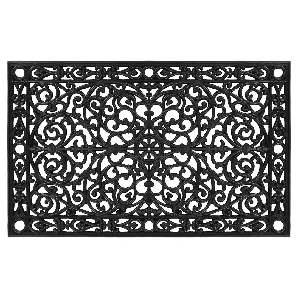 24" X 36" Black Rubber Scrollwork Outdoor Door Mat