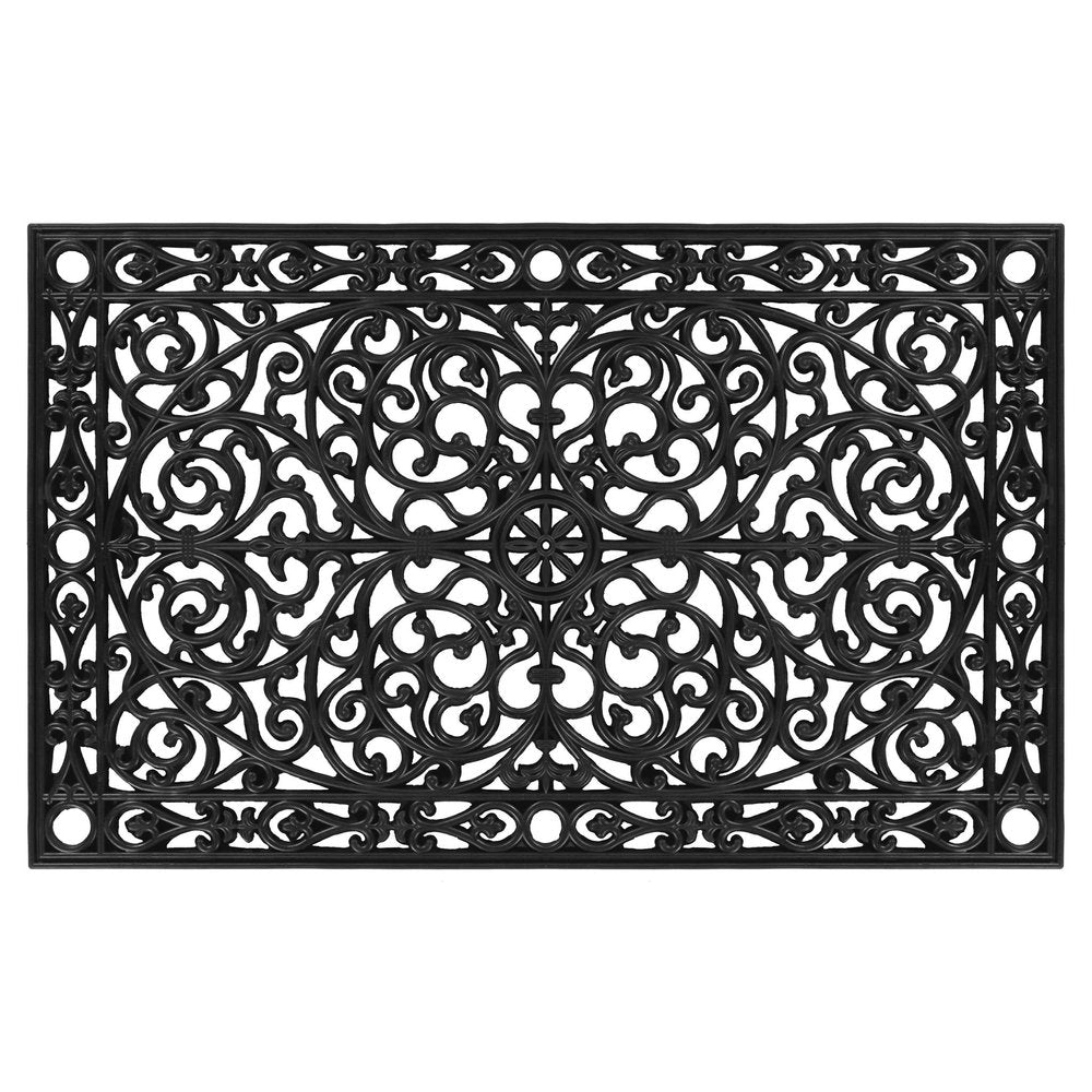 24" X 36" Black Rubber Scrollwork Outdoor Door Mat