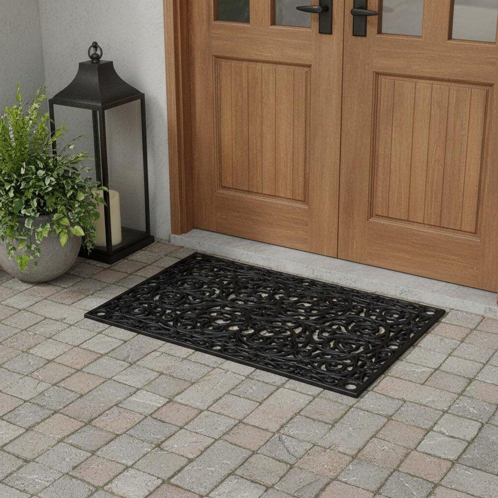 24" X 36" Black Rubber Scrollwork Outdoor Door Mat