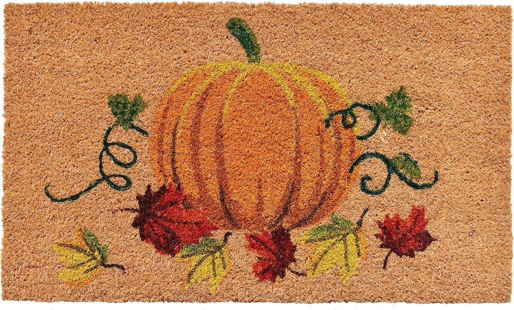 24" X 36" Natural And Orange Coir Pumpkin Outdoor Fall Door Mat