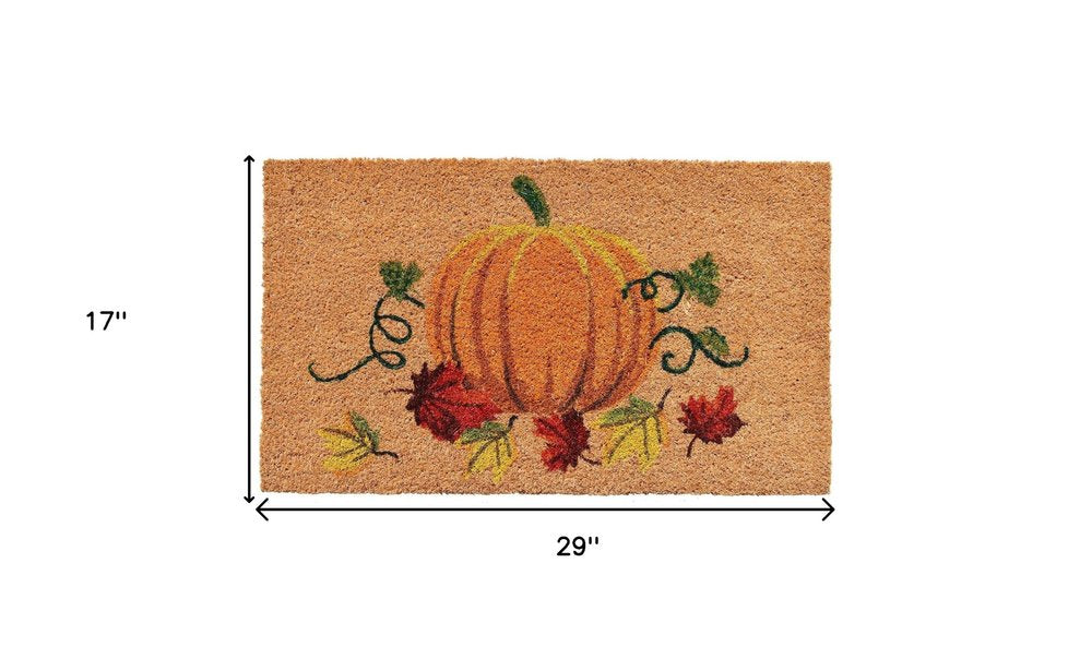 24" X 36" Natural And Orange Coir Pumpkin Outdoor Fall Door Mat