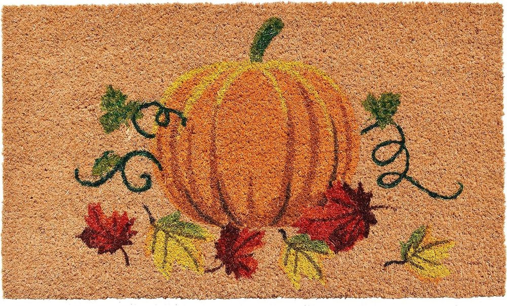 24" X 36" Natural And Orange Coir Pumpkin Outdoor Fall Door Mat