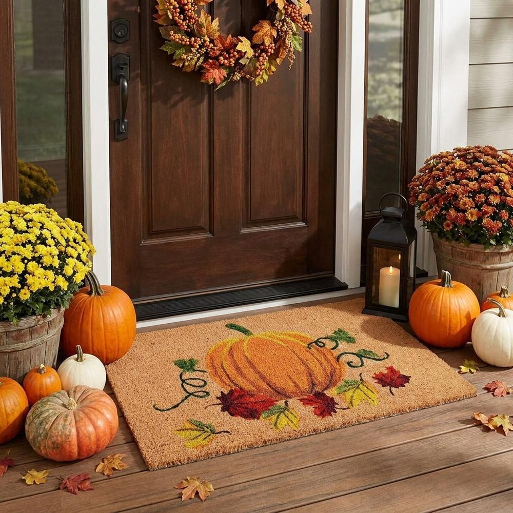 24" X 36" Natural And Orange Coir Pumpkin Outdoor Fall Door Mat