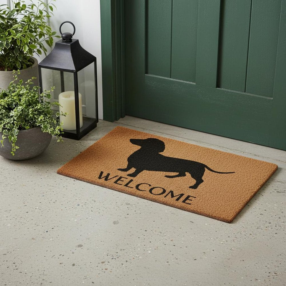 17" X 29" Natural and Black Coir Dachshund Welcome Outdoor Door Mat