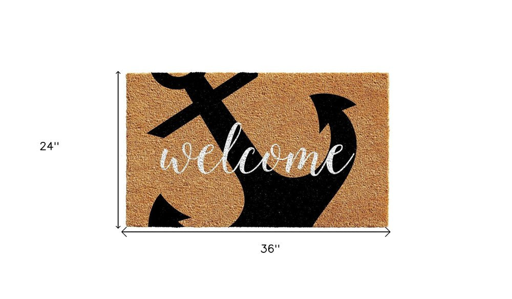 24" X 36" Natural and Black Coir Anchor Welcome Outdoor Door Mat