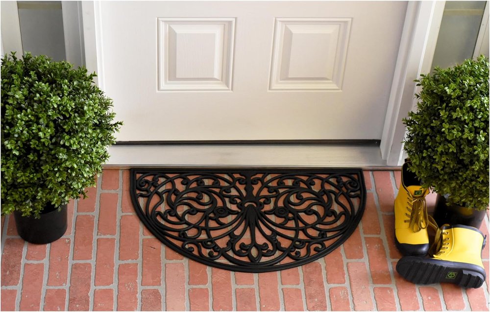 18" X 30" Black Rubber Scrollwork Welcome Outdoor Semi Circle Door Mat