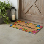24" X 36" Natural and Black Coir Floral Welcome Outdoor Door Mat