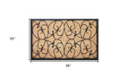 24" X 36" Natural and Black Coir Botanical Leaves Outdoor Door Mat