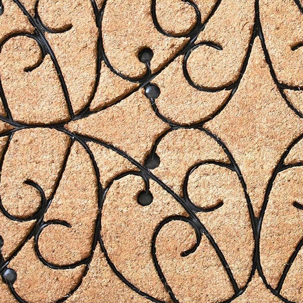 24" X 36" Natural and Black Coir Botanical Leaves Outdoor Door Mat