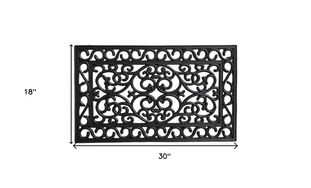 18" X 30" Black Rubber Scrollwork Outdoor Door Mat