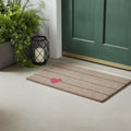 17" X 29" Gray and Pink Coir Heart and Stripe Outdoor Door Mat