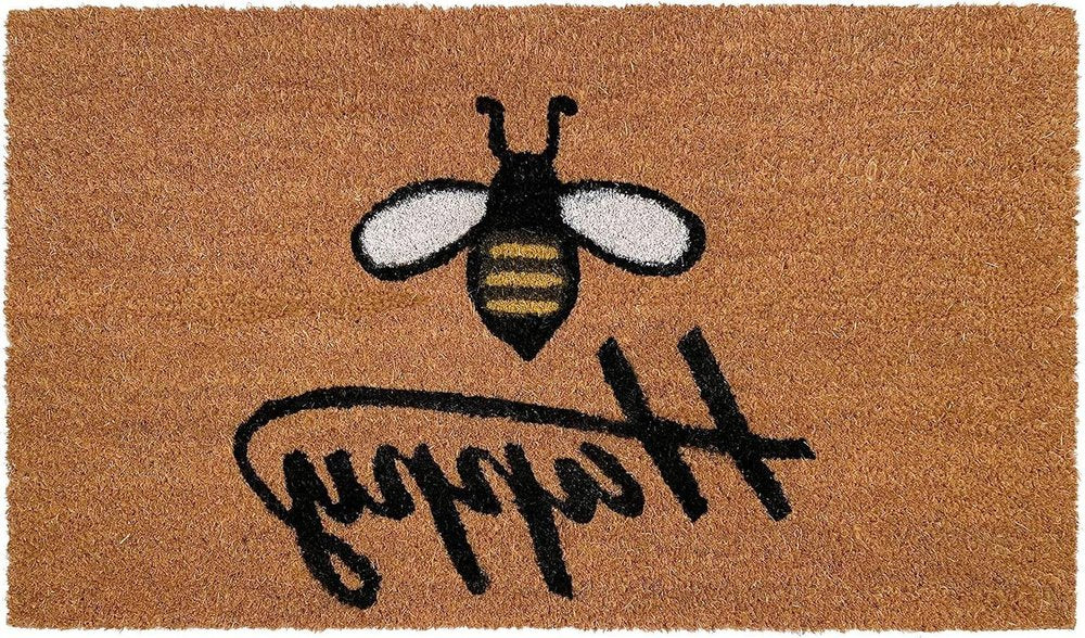 17" X 29" Natural and Black Coir Bumblee Bee Happy Outdoor Door Mat