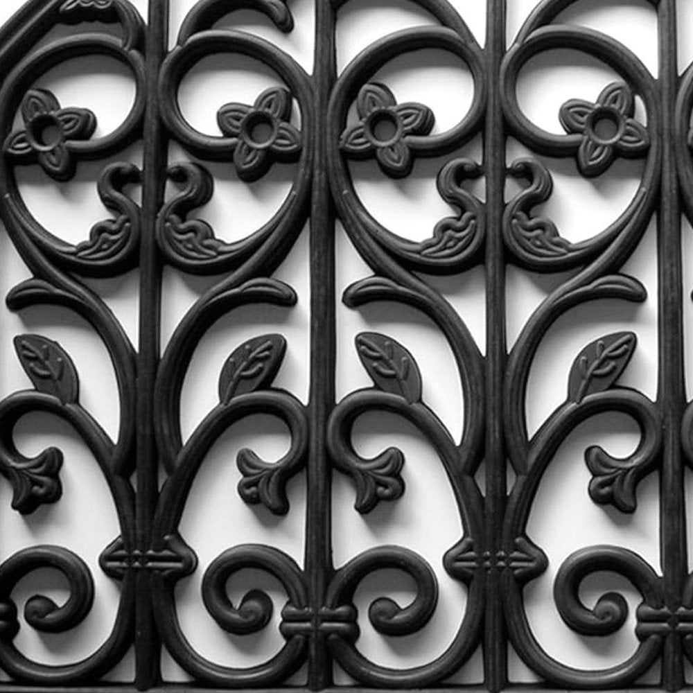 24" X 36" Black Rubber Scrollwork Outdoor Semi Circle Door Mat
