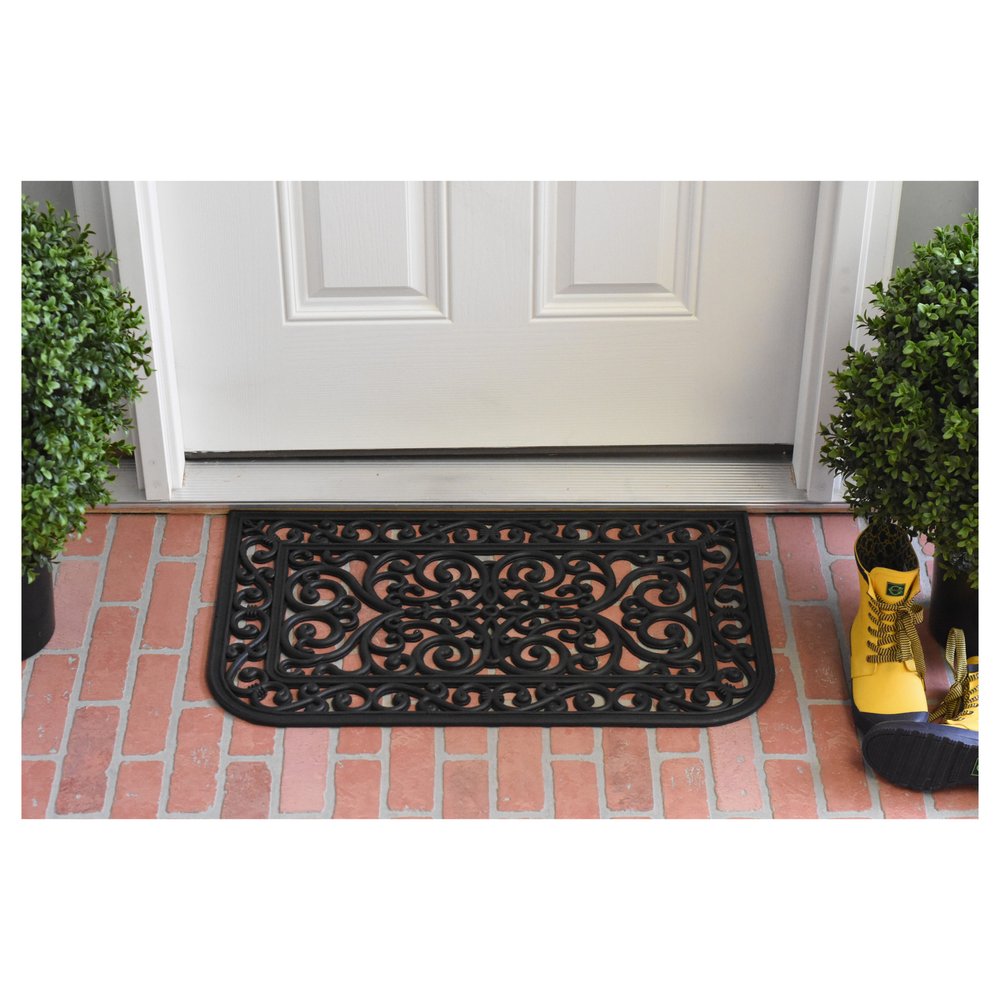 18" X 30" Black Rubber Scrollwork Outdoor Door Mat