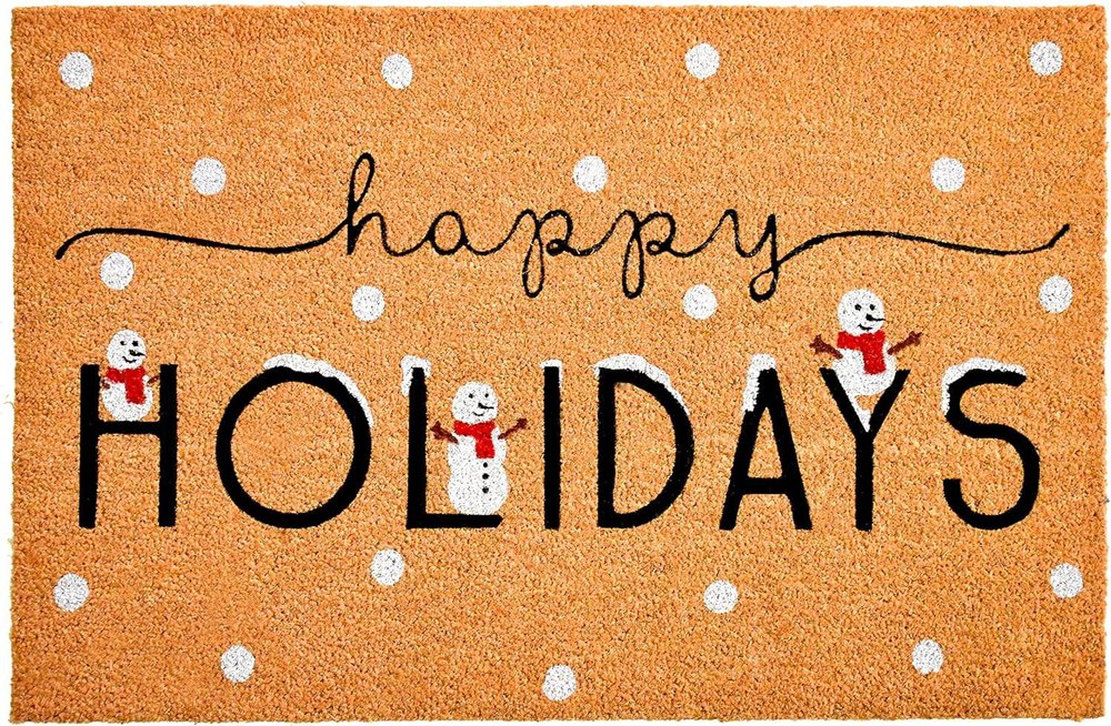 17" X 29" Natural Black and White Coir Happy Holidays Outdoor Christmas Door Mat