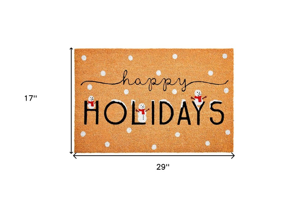 24" X 36" Natural Black and White Coir Happy Holidays Outdoor Christmas Door Mat
