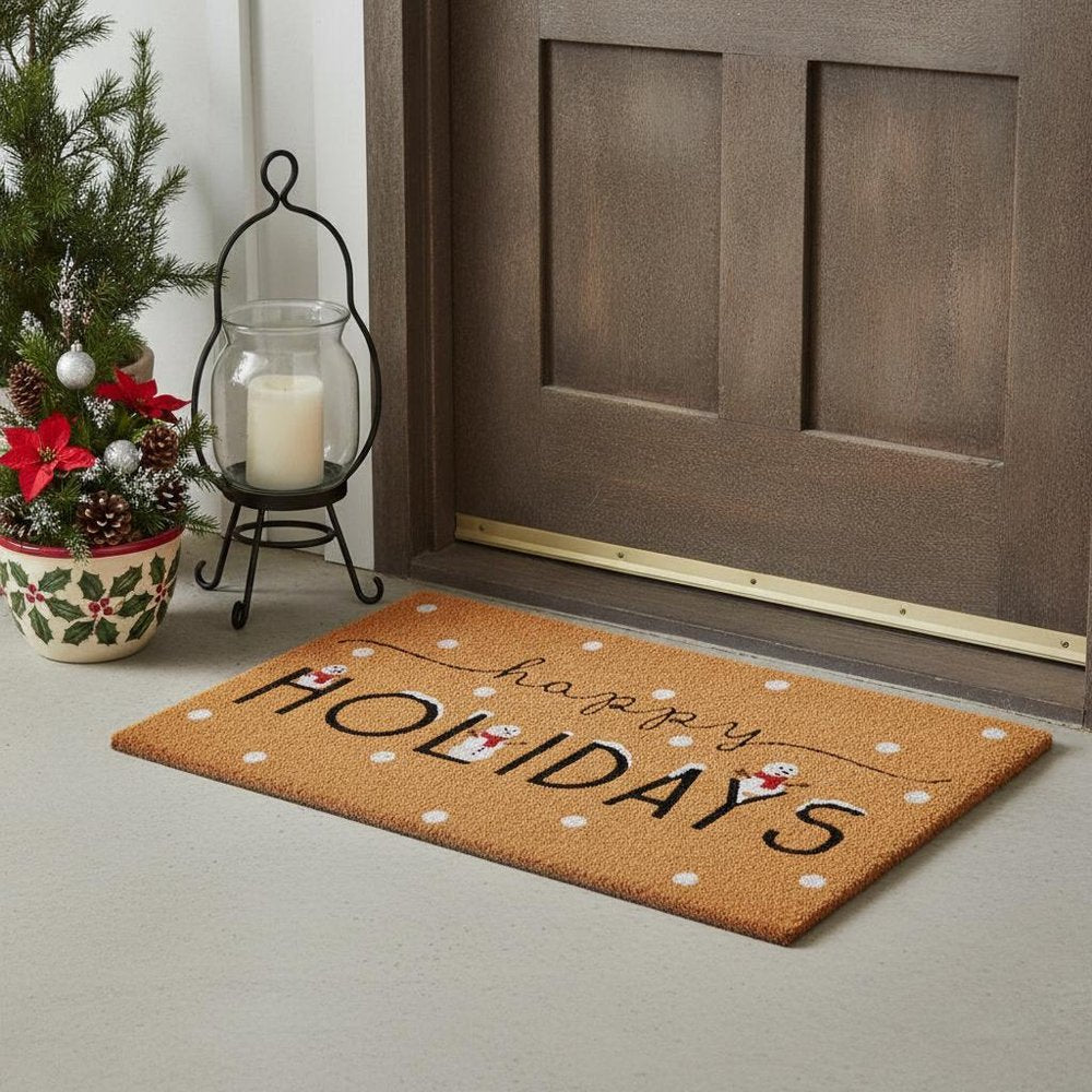 24" X 36" Natural Black and White Coir Happy Holidays Outdoor Christmas Door Mat