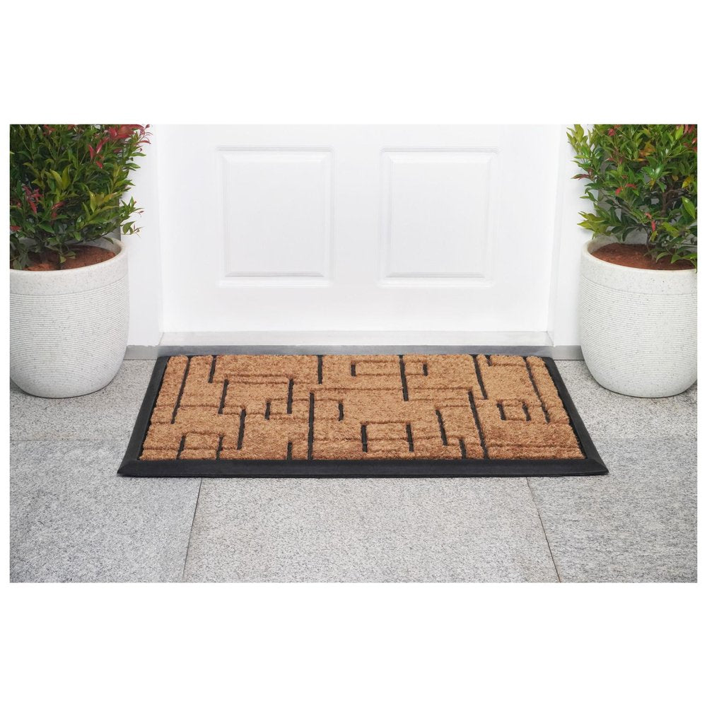 24" X 36" Natural and Black Coir Geometric Outdoor Door Mat