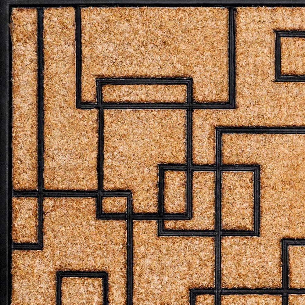 24" X 36" Natural and Black Coir Geometric Outdoor Door Mat