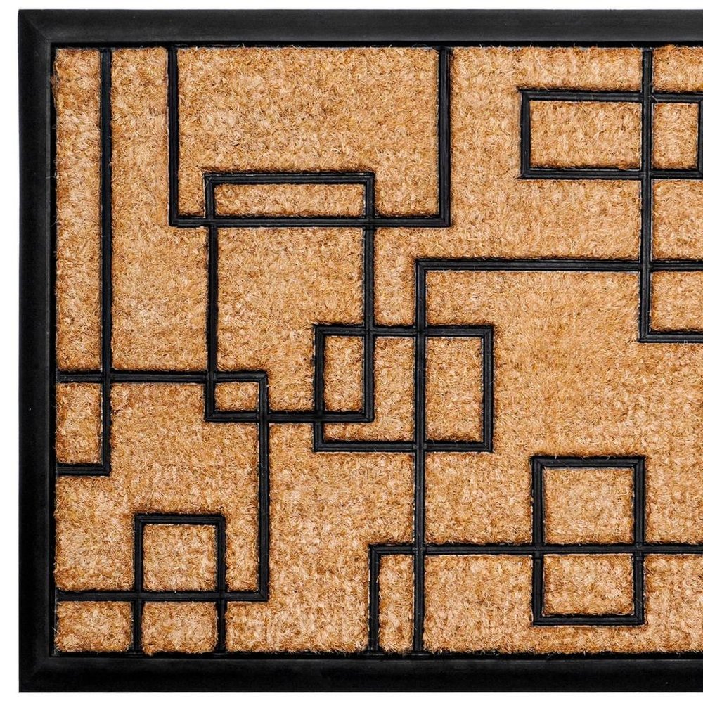 24" X 36" Natural and Black Coir Geometric Outdoor Door Mat